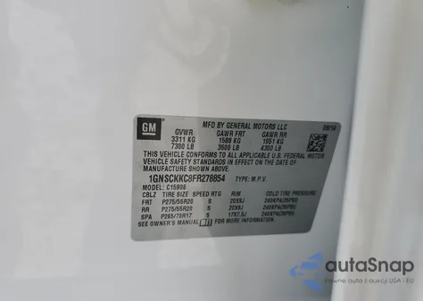 2015 Chevrolet Suburban C1500 Ltz from USA, damaged, VIN 1GNSCKKC8FR278854